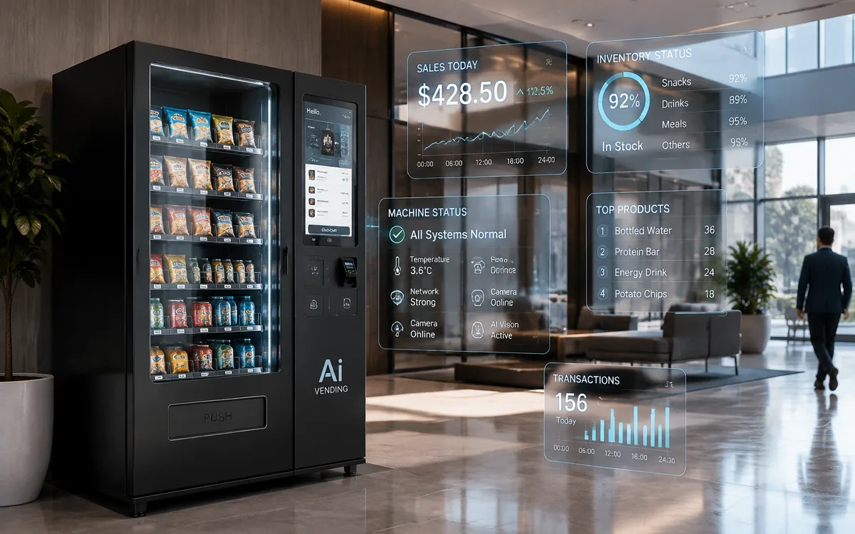 AI vending machine with computer vision in a modern cafe